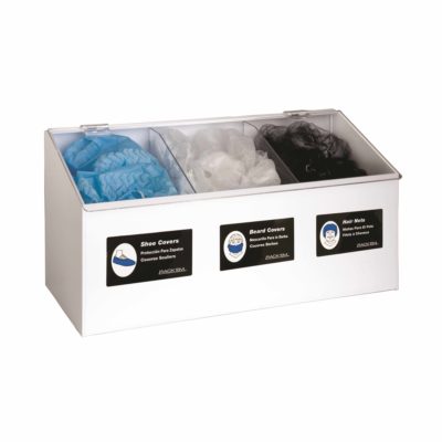 White Plastic 3-Compartment Hair Net Beard Cover Shoe Cover Dispenser